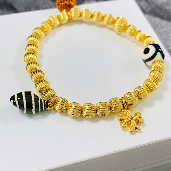 Tory Burch Bracelet Roxanne Multicolot Bead Tassel bracelet Rolled Gold - Picture 11 of 14